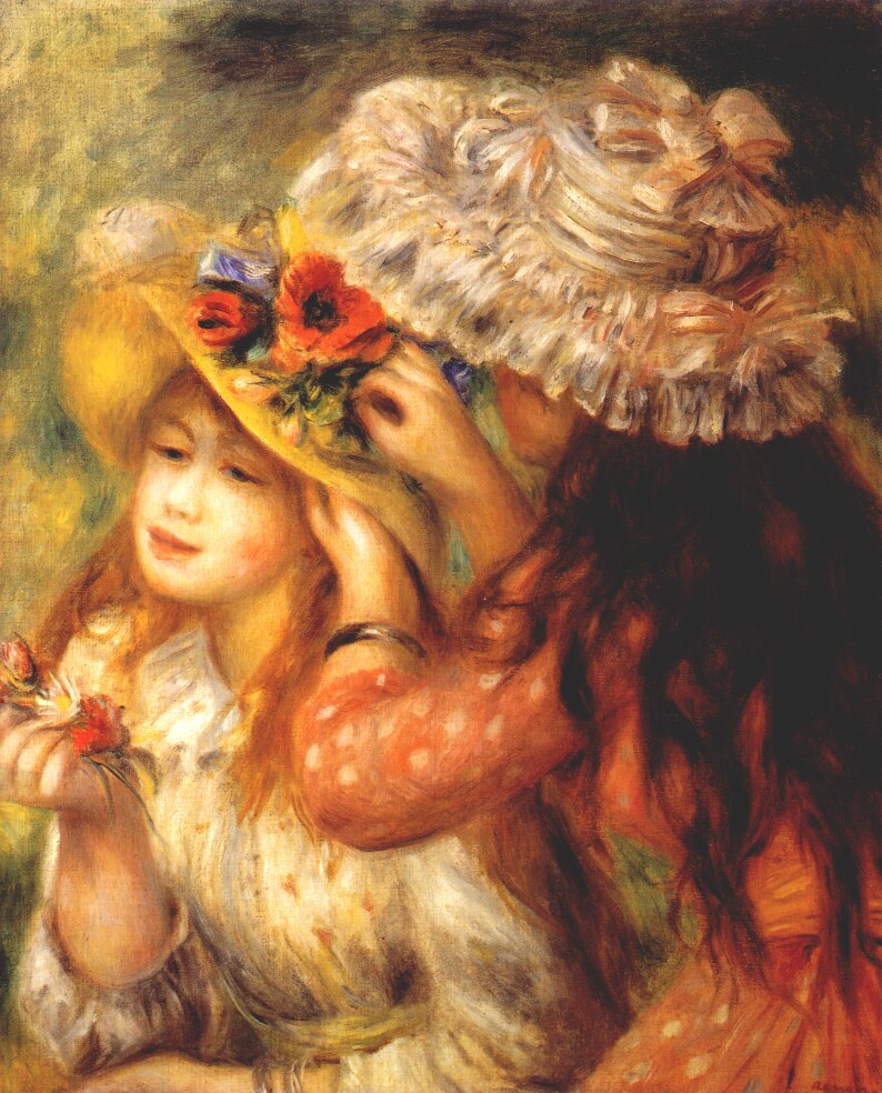 Girls putting flowers on their hats 1894